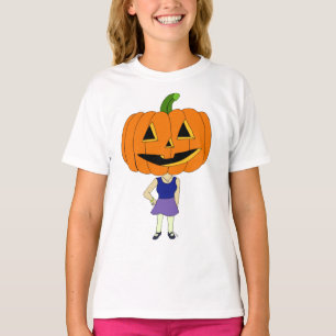 Camiseta menina chibi de cabeça de abóbora
