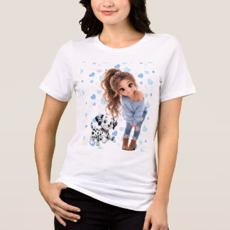 Camiseta Menina Chibi Fofa & Cachorrinho