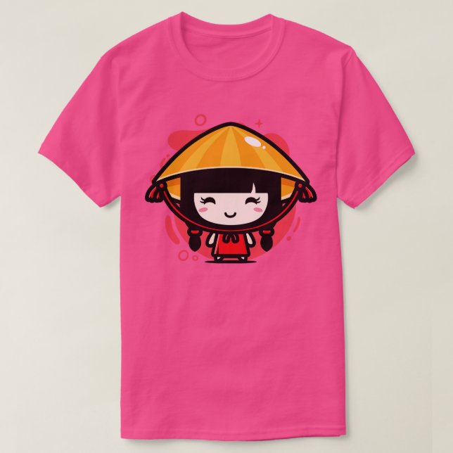 Camiseta Menina chinesa de Kawaii, bonita no traje tradicio (Frente do Design)
