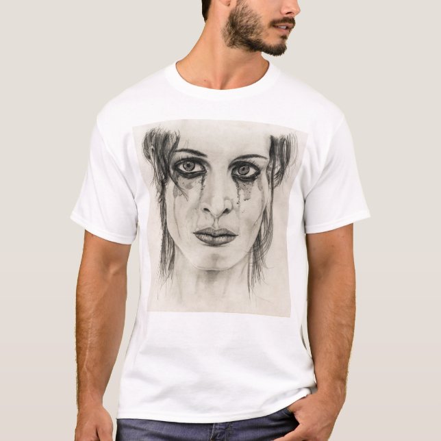 Camiseta Menina choradora - Desenho a lápis (Frente)