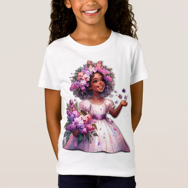 Camiseta Menina Com Belas Flores De primavera (Frente)