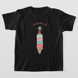 Camiseta Menina com Brilho de Sorvete Rosa - Festa de 4 Ano