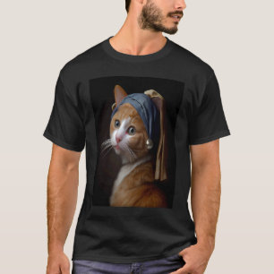 Camiseta Menina com Brinco de Pérola como um Gato Ruivo