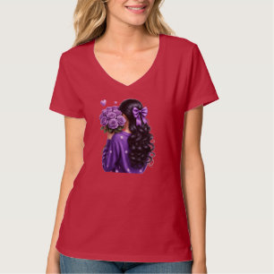 Camiseta Menina com Buquê de Rosas Roxas Arte Digital