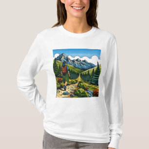 Camiseta Menina com Mochila Caminhando em uma Trilha na Nat