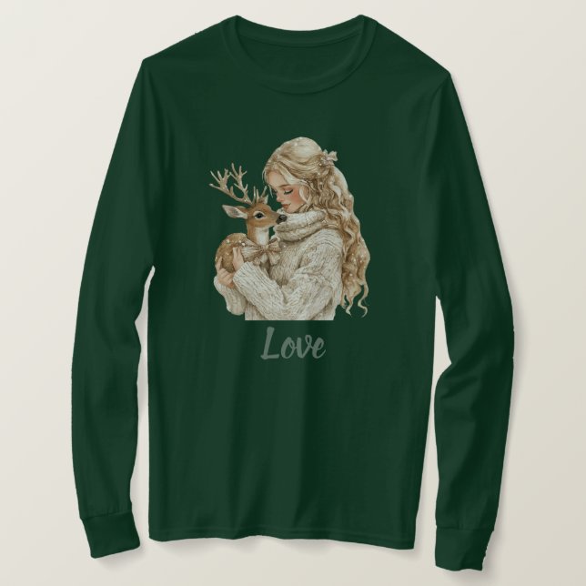 Camiseta Menina com Natal de Cervo (Frente do Design)
