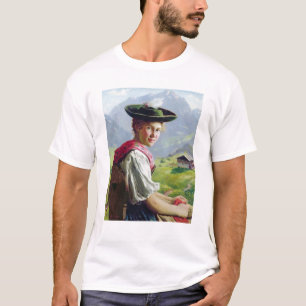 Camiseta Menina com um chapéu na paisagem da montanha