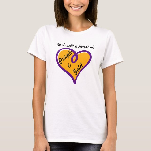Camiseta Menina com um coração do design roxo & Dourado do (Frente)