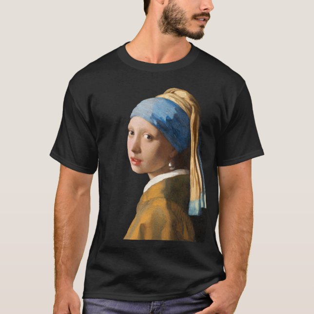 Camiseta Menina com uma pintura do retrato do brinco da (Frente)