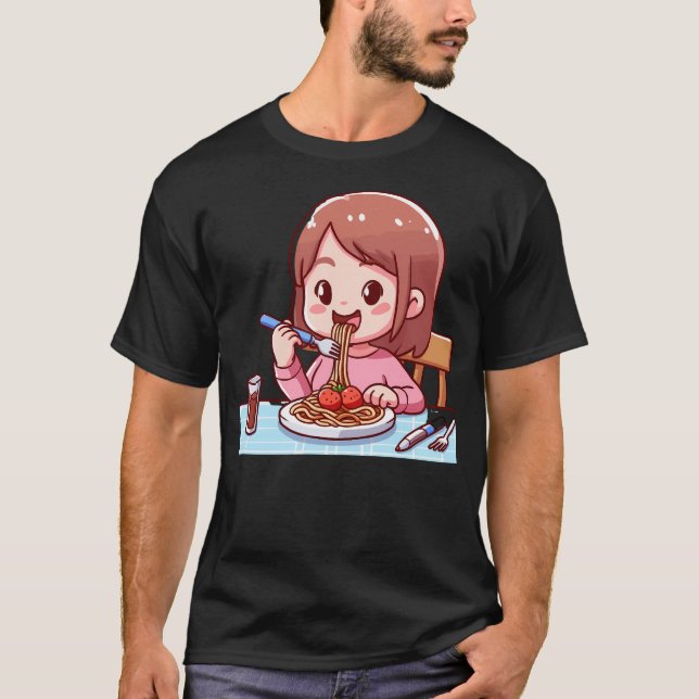 Camiseta Menina Comendo Espaguete - 1 (Frente)