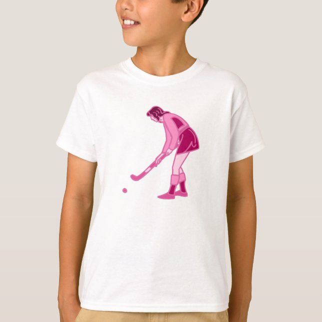 Camiseta Menina cor-de-rosa do hóquei em campo (Frente)