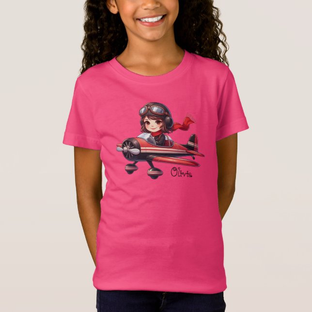 Camiseta Menina Cute Personalizada Voando Avião Meninas (Frente)