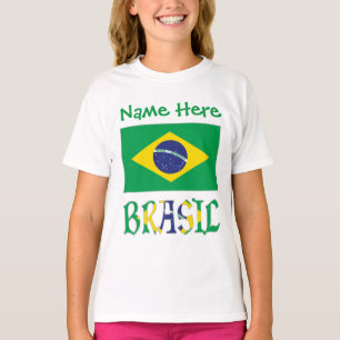 Camiseta Menina da Bandeira Personalizada Brasil