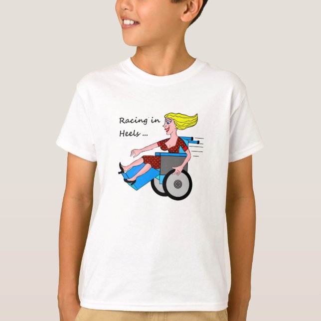 Camiseta Menina da cadeira de rodas nos saltos (Frente)