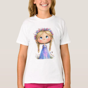 Camiseta Menina da Coroa de Flores Caprichosa Arte Infantil