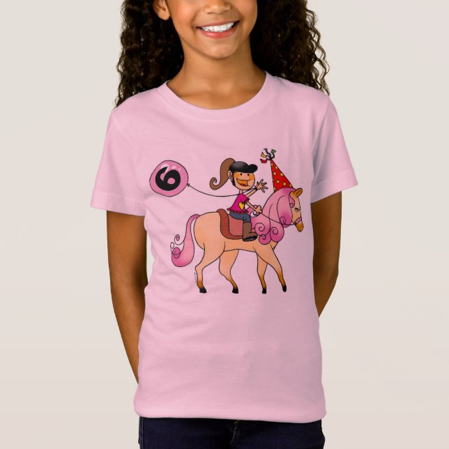 Camiseta Menina da criança de 6 anos em um pônei (Frente)