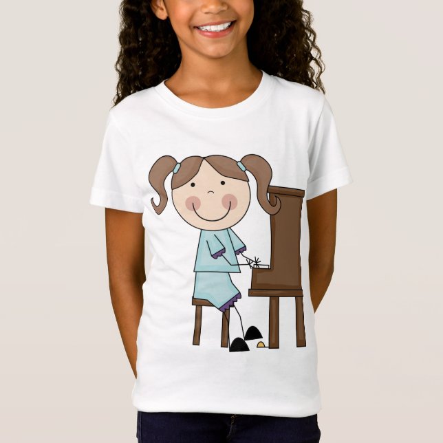 Camiseta Menina da vara que joga o piano (Frente)