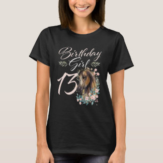 Camiseta Menina de 13 Anos de Idade Cavalo Aniversário de 1