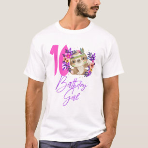 Camiseta Menina De 16 Anos De Aniversário Sloth Fofa De 16