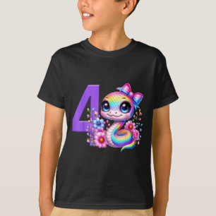 Camiseta Menina de 4 anos de idade Festa de Cobra Arco-íris