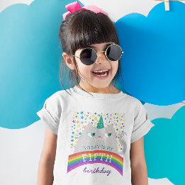 Camiseta Menina de 5 Anos de Idade Gata Arco-íris