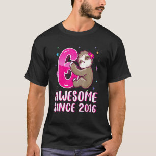 Camiseta Menina de 6 Anos Bicho-Preguiça Rosa Fofa Aniversá