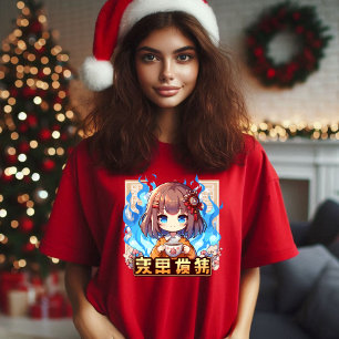 Camiseta Menina de Animação Bonita Caráter Animado