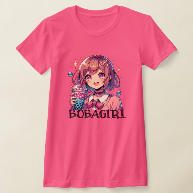 Camiseta Menina de animação bonita segurando chá de bolha (Postura )