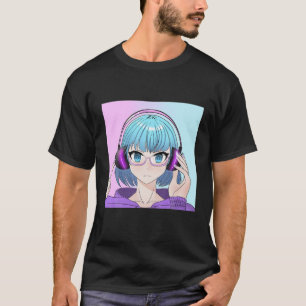 Camiseta Menina de Animação com Fones de ouvido