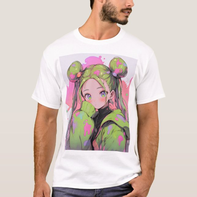 Camiseta Menina de animação do Kawaii Pastel Splatter (Frente)
