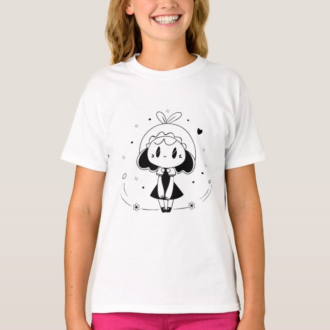 Camiseta Menina de animação fofa (Frente)