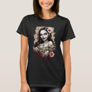 Camiseta Menina de animação horrorosa Manga assustadora jap