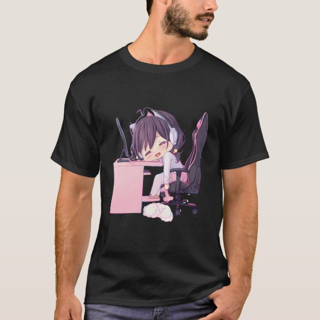 Camiseta Menina de animação Kawaii Chibi Neko Catgirl (Frente)