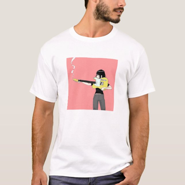 Camiseta Menina de animação legal com violão (Frente)