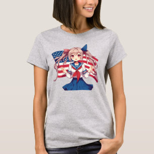 Camiseta Menina de animação patriótica dos EUA