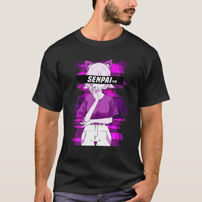 Camiseta Menina de animação Senpai Vaporwave Manga Waifu Me (Frente)