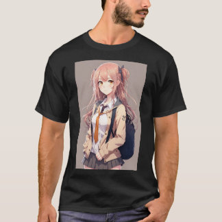 Camiseta Menina de animação, sexy estudante, com mochila