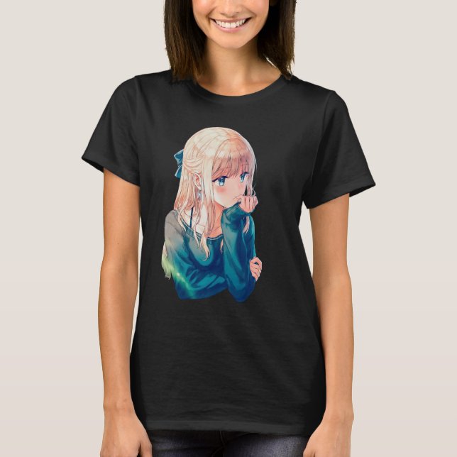 Camiseta Menina de anime adorável (Frente)