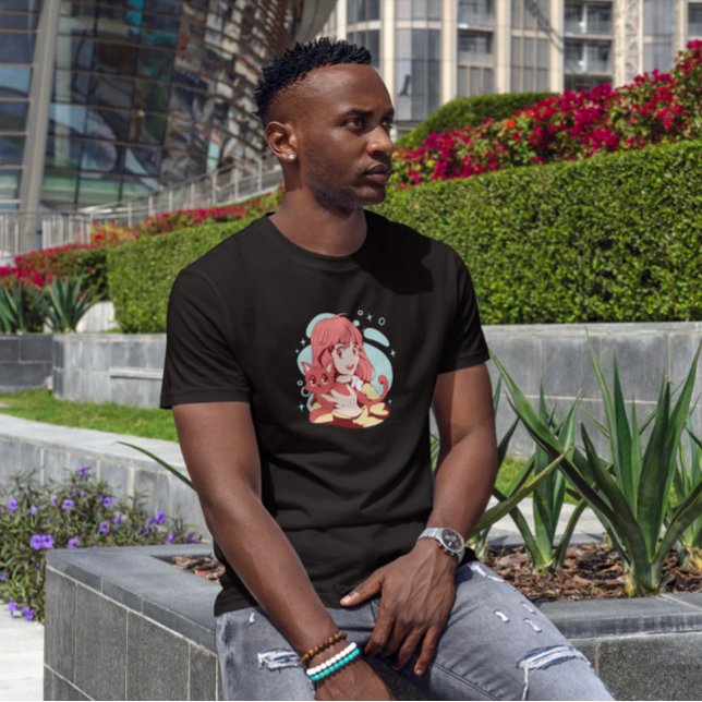 Camiseta Menina de Anime com Gato (Criador carregado)