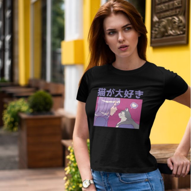 Camiseta Menina De Anime E Gato (Criador carregado)