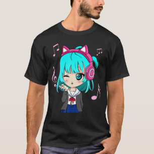 Camiseta Menina de anime e música foreen Chibi Menina de an