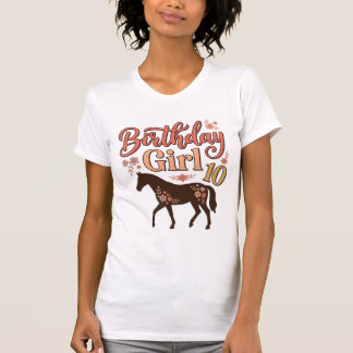 Camiseta Menina de Aniversário 10 Cavalo Floral Desenho Vet