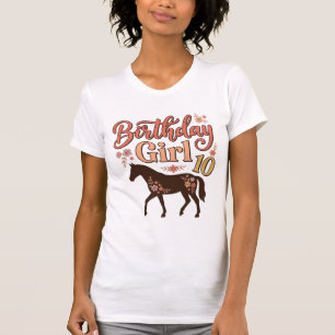 Camiseta Menina de Aniversário 10 Cavalo Floral Desenho Vet