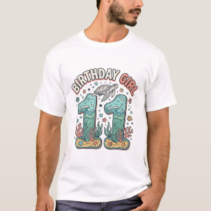 Camiseta Menina de Aniversário 11 Tartaruga Marinha Festa n