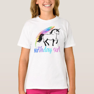 Camiseta Menina de Aniversário Arco-Íris Unicórnio