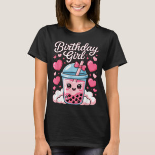 Camiseta Menina de Aniversário Arco Rosa Fofo Chá de Bolhas