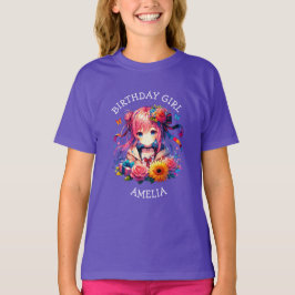 Camiseta Menina de Aniversário Bela Arco-Íris Personalizada