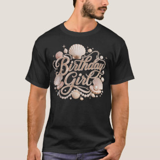 Camiseta Menina de Aniversário Conchas e Pérolas Costeira