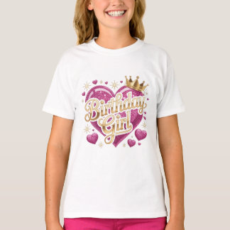 Camiseta Menina de Aniversário Coração Brilhante