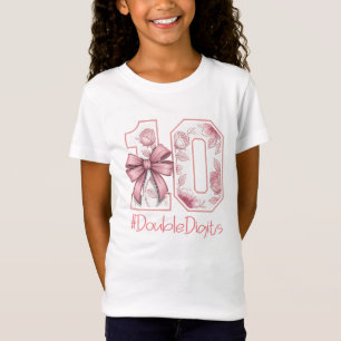 Camiseta Menina de Aniversário de Dois Dígitos 10º Laço Coq